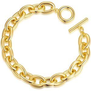 14K Chunky Gold Chain Bracelet Women 7.5 Inch Cuban Rope Toggle Jewelry Gift